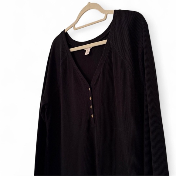 Caslon Waffle Knit Henley Long Sleeve Top Black XXL - Picture 5 of 9